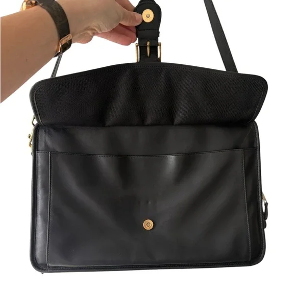 Coach Vintage Black Glove Tanned Leather 0537 Laptop Messenger Bag Case Luggage - Picture 2 of 16